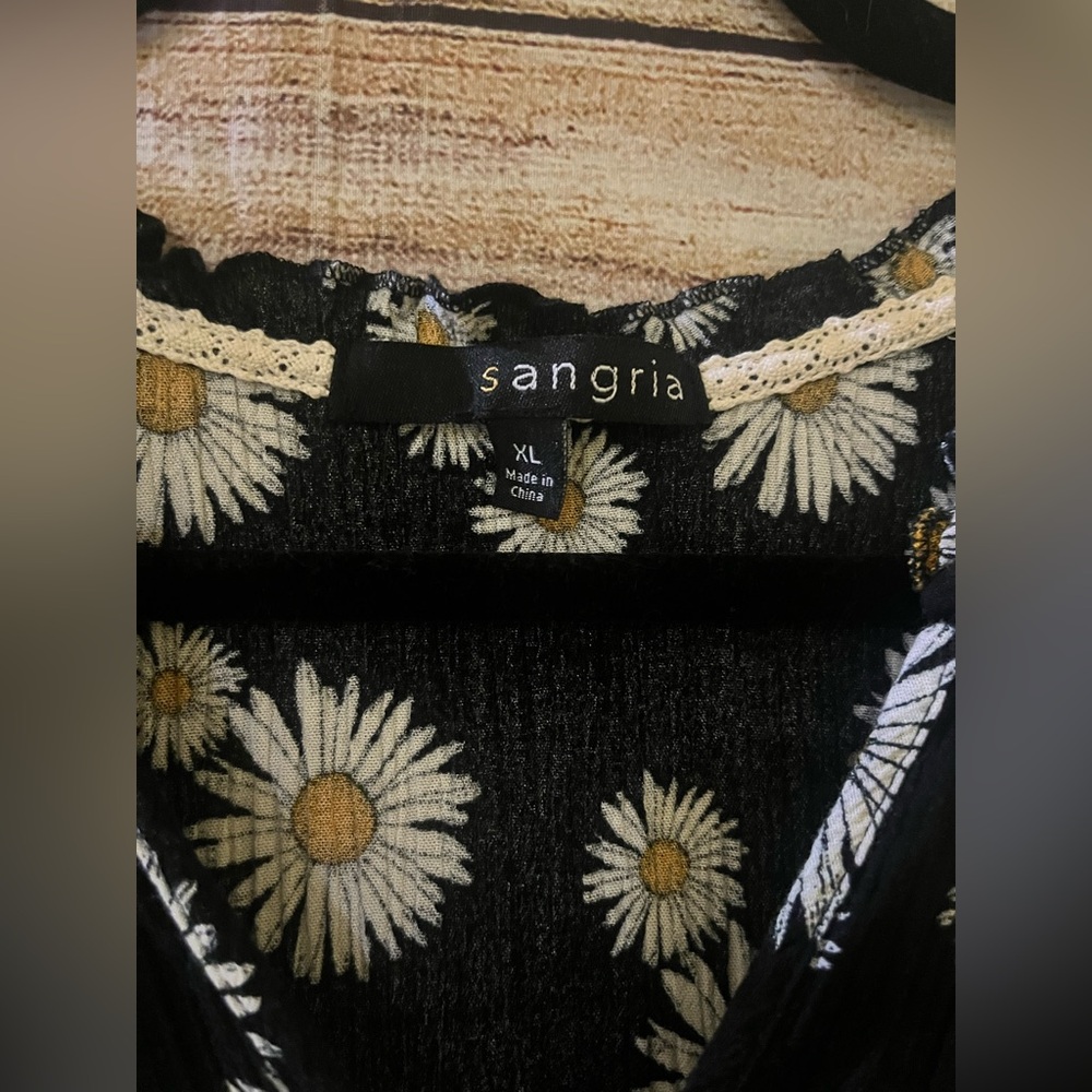 🤎3/$10 Signature by Sangria Black Dress with Daisy Pattern Size XL - Picture 5 of 7